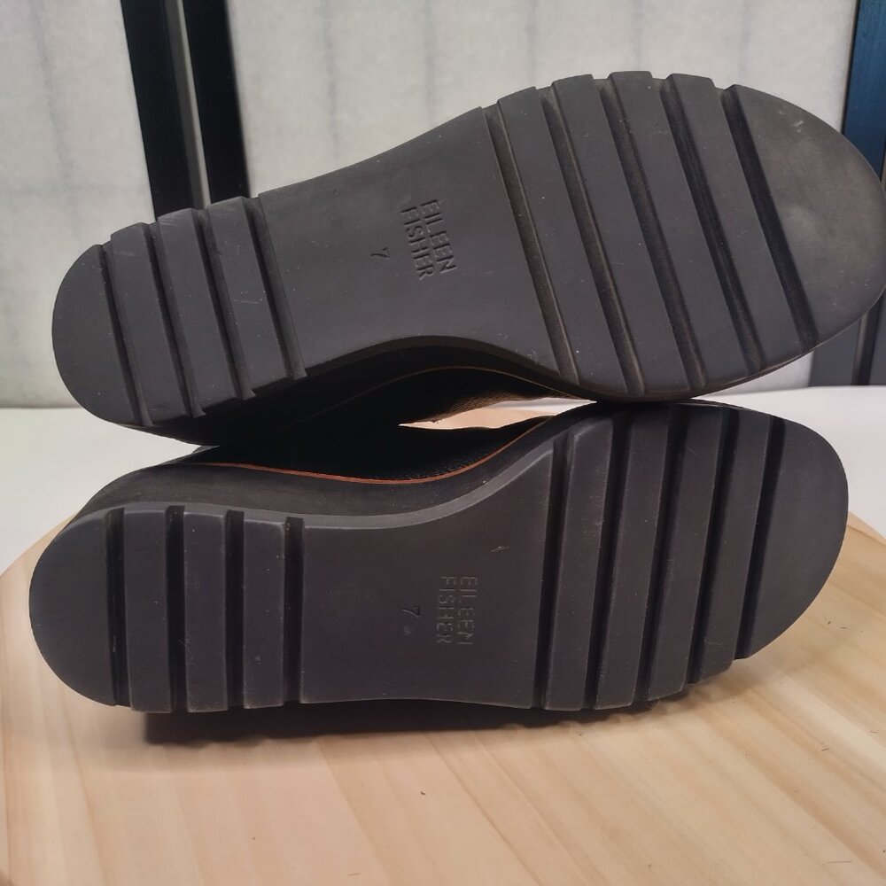 Eileen Fisher Chelsea Wedge Black Leather Ankle Bootie Women US 7 - Picture 11 of 12